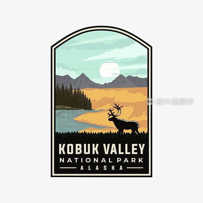 Kobuk Valley国家公园矢量模板。阿拉斯加地标插图补丁徽章风格。
